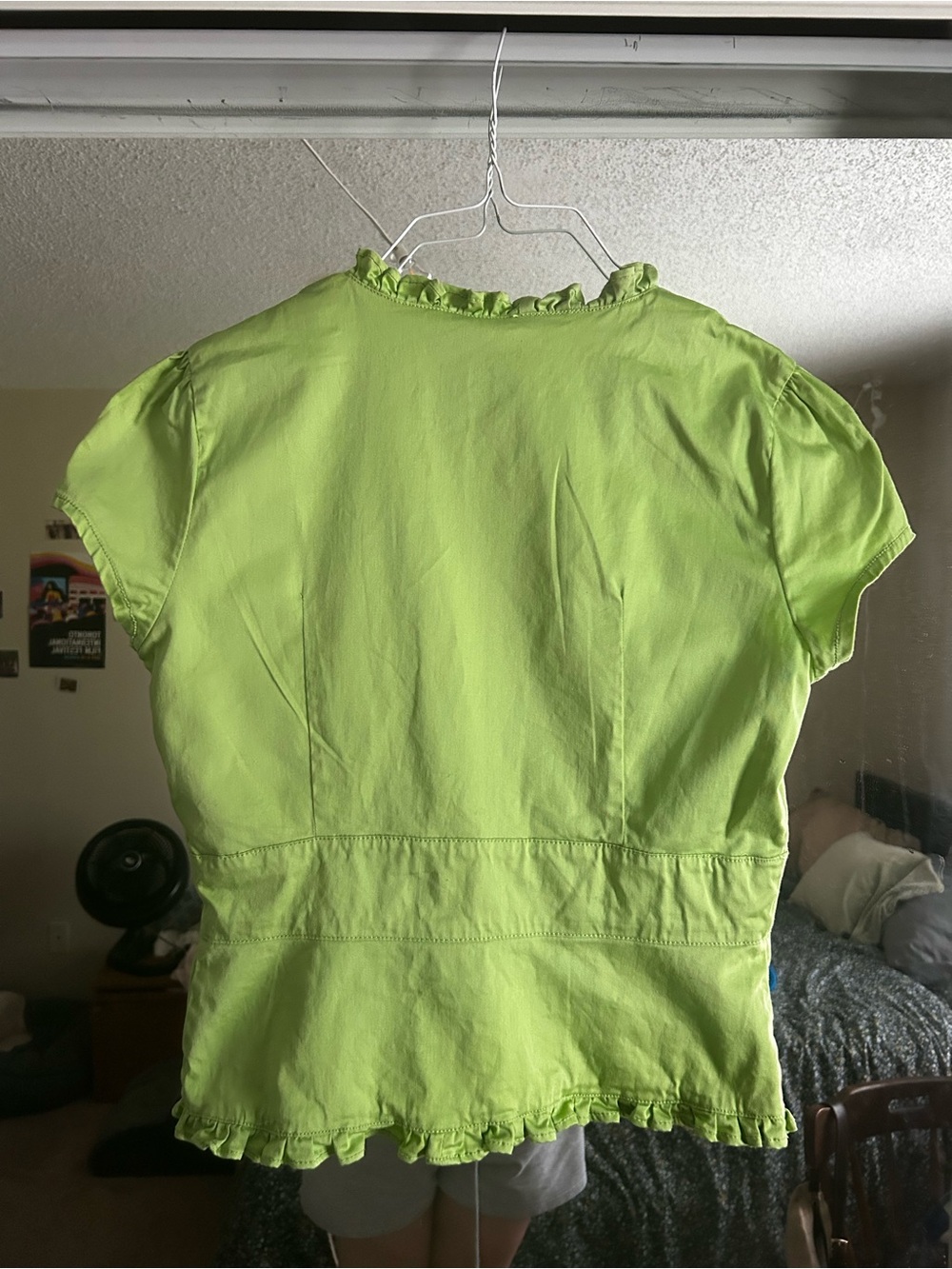 Green Ruffle V-Neck Button Front Top - Picture 5 of 5